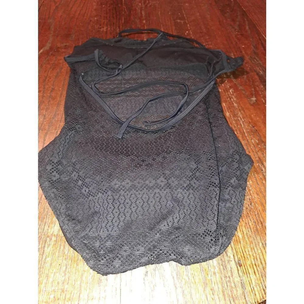 Medium 8/10 Time and Tru Black Sheer Tie Back One Piece Swimsuit Bathing Suit - Picture 2 of 4